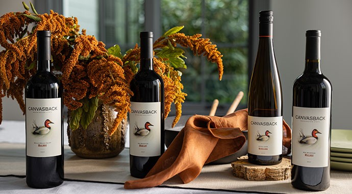 Canvasback wines on a table